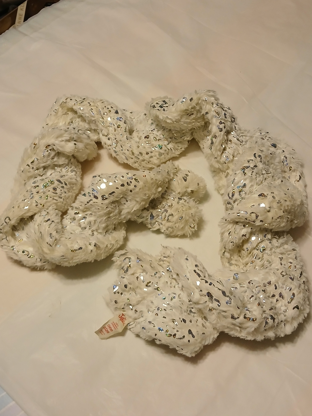 Justice White & Silver Embellished  Knit Scarf
